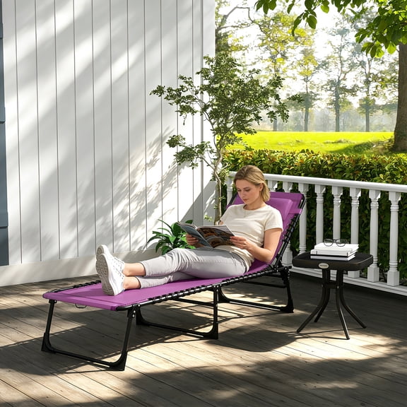 Outsunny Chaise Lounge Pool Chair, Folding, Reclining, Purple