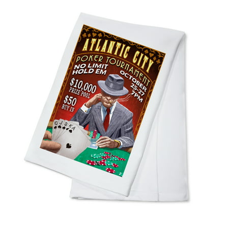 Atlantic City - Poker Tournament Vintage Sign - Lantern Press Poster (100% Cotton Kitchen
