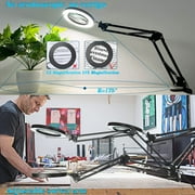 KIRKAS LED Magnifying Lamp Metal Swing Arm Magnifier Lamp -10 Levels Brightness, 3 Color Modes, 10X Magnification, 5 Diameter Glass Lens, Adjustable Industrial Clamp for Reading/Office/Work