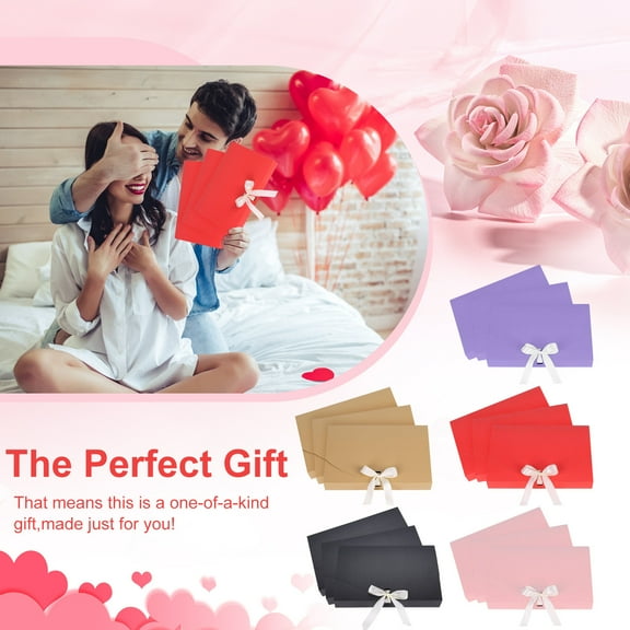 5 Pack Extra Large Gift Card Boxes With Ribbon And Lid For Gift Presentation, Large Size Gift Envelope Wrapping Box, Great For Gifting On Valentines Day, Birthday, Wedding,