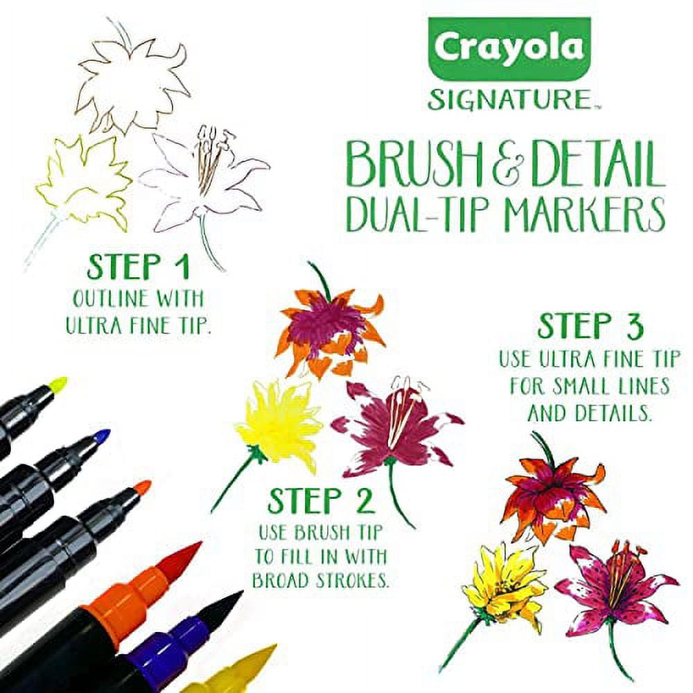  Crayola Brush & Detail Dual Tip Marker Set (32ct), Adult  Coloring Markers, Gifts for Teens & Adults : Toys & Games