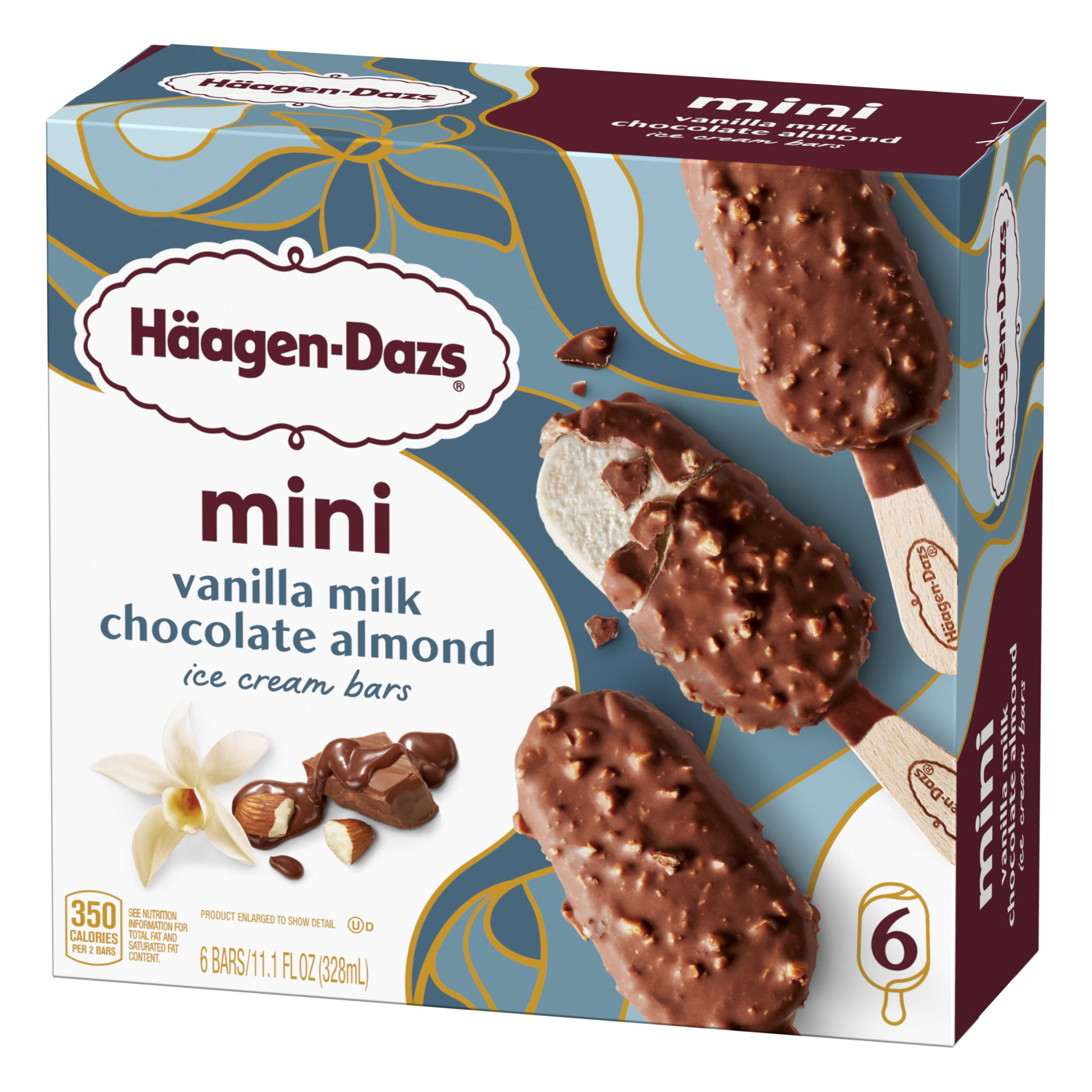 Haagen Dazs Vanilla Milk Chocolate Almond Ice Cream Mini Snack Bars, 6 Ct
