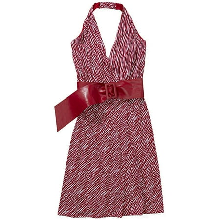 Juniors Belted Zebra-Print Halter Dress