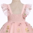 thumbnail image 2 of IBTOM CASTLE Toddler Flower Girl Dress, Flutter Sleeve Floral Embroidery Smocked Tulle Tutu Princess Dresses for Birthday Wedding 3-4T Pink Floral, 2 of 7