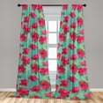 thumbnail image 4 of Ambesonne Tropical Curtains, Hibiscuses Exotic Floral, Pair of 28"x63", Dark Coral and Cadet Blue, 4 of 5