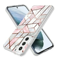 Samsung Galaxy S21 FE 5G Case, Rosebono Hybrid Bling Glitter Sparkle Laser Pink Polygon Geometric Marble Graphic Fashion Cute Colorful Skin Cover Case for Samsung Galaxy S21 FE 5G