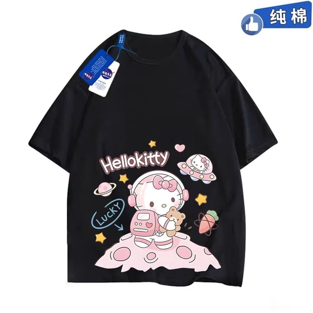 Camiseta Kawaii de Hello Kitty de Anime Sanrio Kuromi My Melody StellaLou, ropa informal de manga corta con estampado de algodón Y2K para parejas