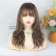 thumbnail image 2 of Ombre Wig with Bangs for Women, Brown Mixed Caramel Blonde Highlights Curly Wavy Wigs, Beginner Friendly 4x4 Realistic Scalp, -Framing Layered Synthetic Wigs for Daily Party Use 18Inch, 2 of 6