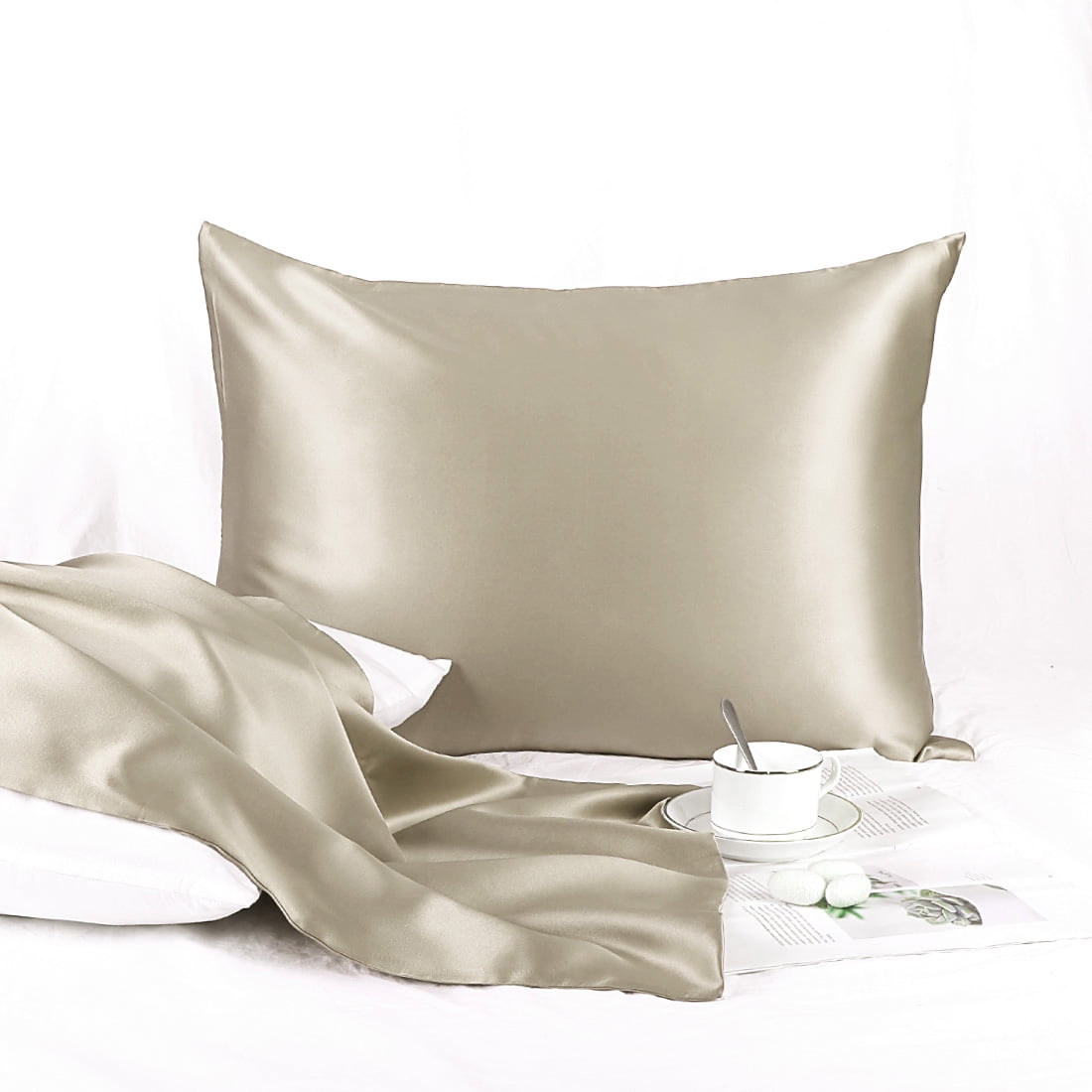 Unique Bargains Mulberry Silk Pillowcase for Skin 25 Momme Taupe Standard
