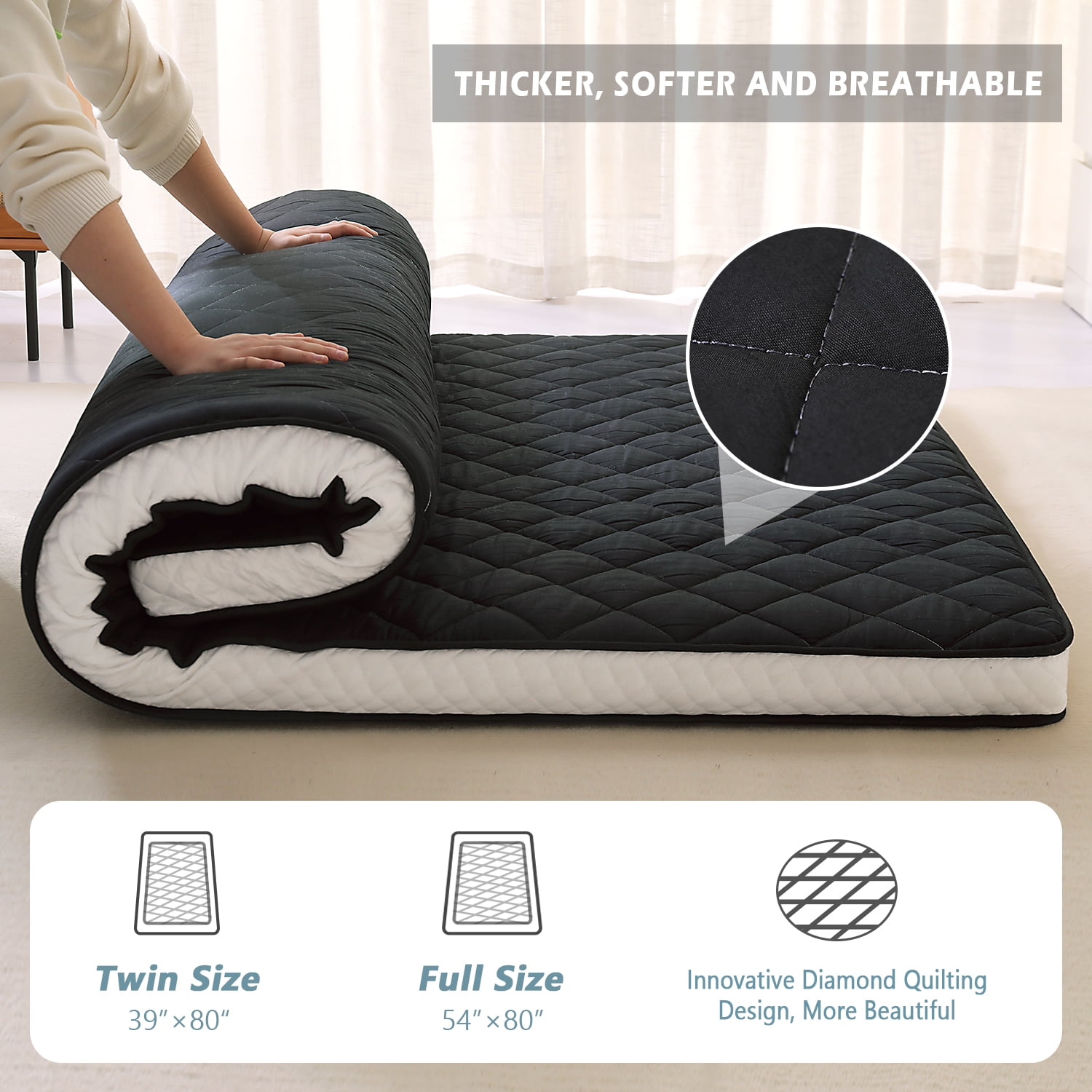 Slsy 4" Folding Twin Extra Firm Quilted Top Extra Thick Padded Japanese Floor Mattress