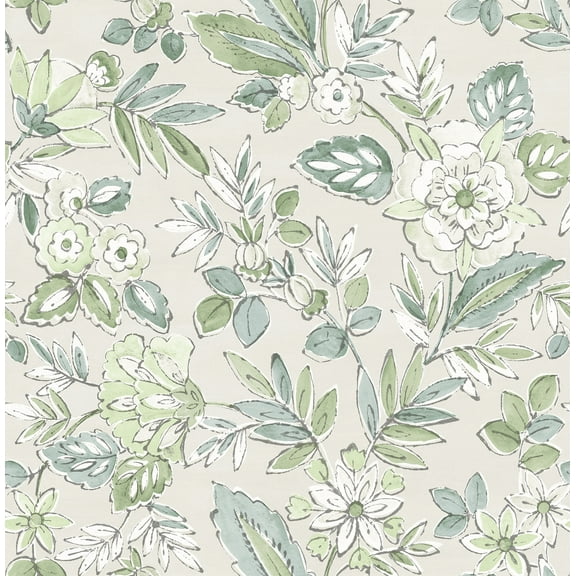 Chesapeake Begonia Sea Green Floral Trail Wallpaper