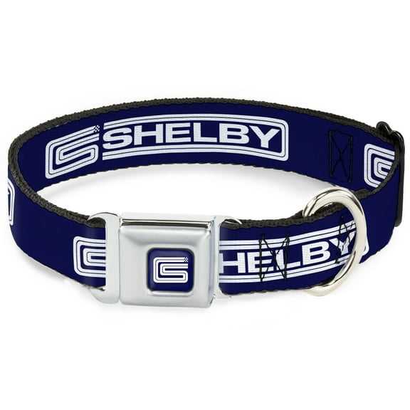 Carroll Shelby Pet Collar, Dog Collar Metal Seatbelt Buckle, Carroll Shelby CS Racing Logo Block Navy White, 9.5 to 13 Inches 1.0 Inch Wide