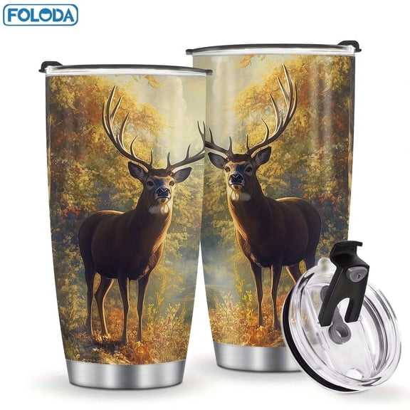 Hunter Deer Gifts Stainless Steel Insulated Tumbler Coffee Travel Mug Cup Gifts for Dad Hunter Men Father Husband For Christmas Valentine's Day Birthday Best Gifts 20 oz With Lid Mug-Proof Tumbler