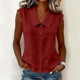 thumbnail image 2 of LNWUY Women's Wrinkle Free Sleeveless Button Down Shirts Blouses Solid Color Business Casual Loose Tank Tops for Work Red XL, 2 of 7