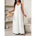 thumbnail image 4 of White V-Neck Spaghetti Strap Plisse Slip Maxi Dress For Women, 4 of 7
