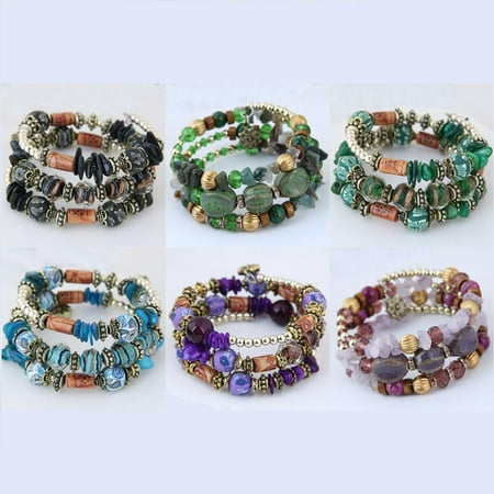 JINLUO 3-6Sets Bohemian Bracelets Stackable Stretch Bracelets Beaded Bracelets for Women, Adjustable Handmade Multilayer Colorful Stone Beads Acrylic Beaded Boho Bracelets Sets