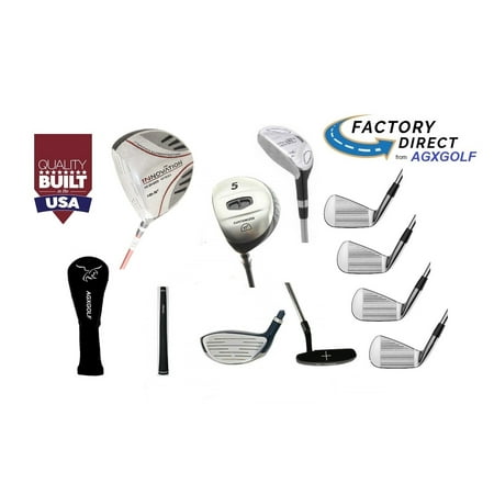 AGXGOLF Mens Left Hand Tour EX Edition Golf Club Set wOverSize 460cc Driver + 5 Wood & #7 Utility Wood + Hybrid + 5, 7 & 9 Irons + SW + Putter: Regular Length: USA