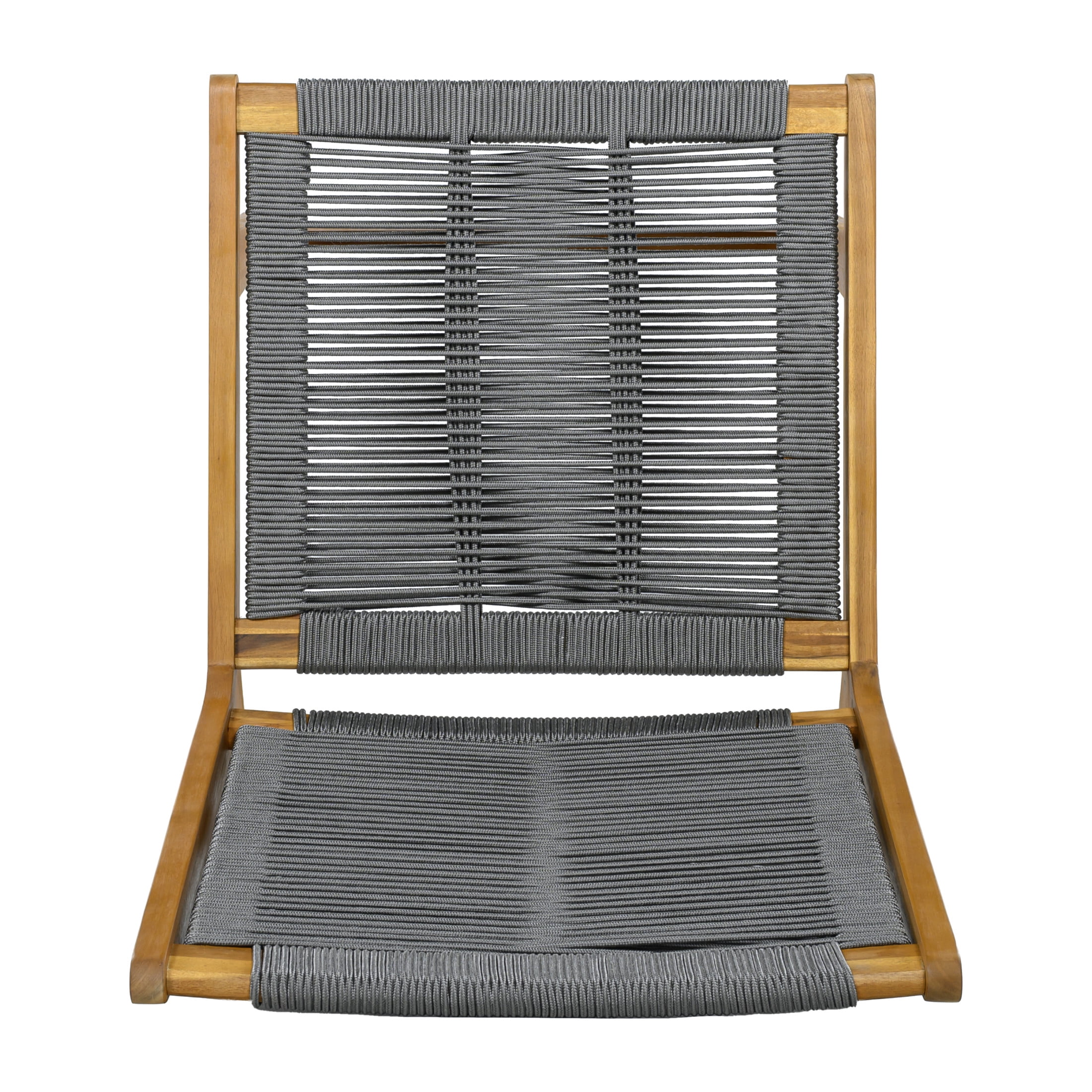 Christopher Knight Home Set of 2 Outdoor Lounge Chairs, Acacia Wood Rope Patio Chairs, Teak + Gray