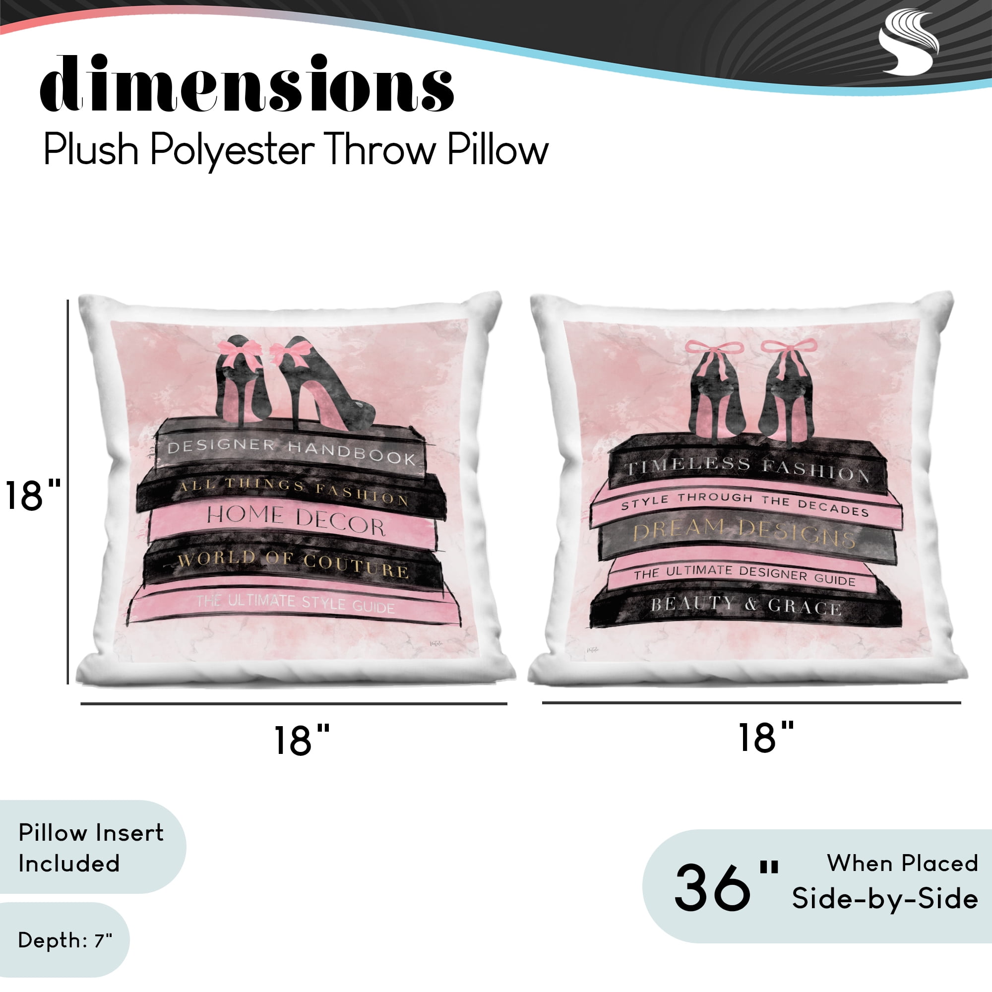 Stupell Industries Pink Heels Atop Books 2 Piece Decorative Printed Throw Pillow Set, design by Natalie Carpentieri, 18 x 7 x 18