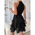thumbnail image 6 of Women'S Tie Sleeveless Ruffle Hem Dress Patchwork Design Summer Chic Beach Party Gown Black XL, 6 of 7