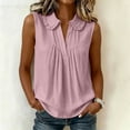 thumbnail image 4 of ClodeEU Women's V Neck Sleeveless Collared Pleated Blouse,Solid Color Casual Tank Top for Summer Pink,Women's Plus XL, 4 of 8