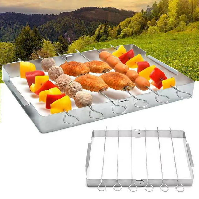 Ensemble de Grillades Shish Kabob Pliables en Acier Inoxydable avec Brochettes Réutilisables pour Barbecue Extérieur et Camping