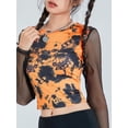 thumbnail image 6 of Biekopu Women T-shirt Long Sleeve Crew Neck Butterfly Skull Print Patchwork Slim Fit Ladies Tops Streetwear, 6 of 9