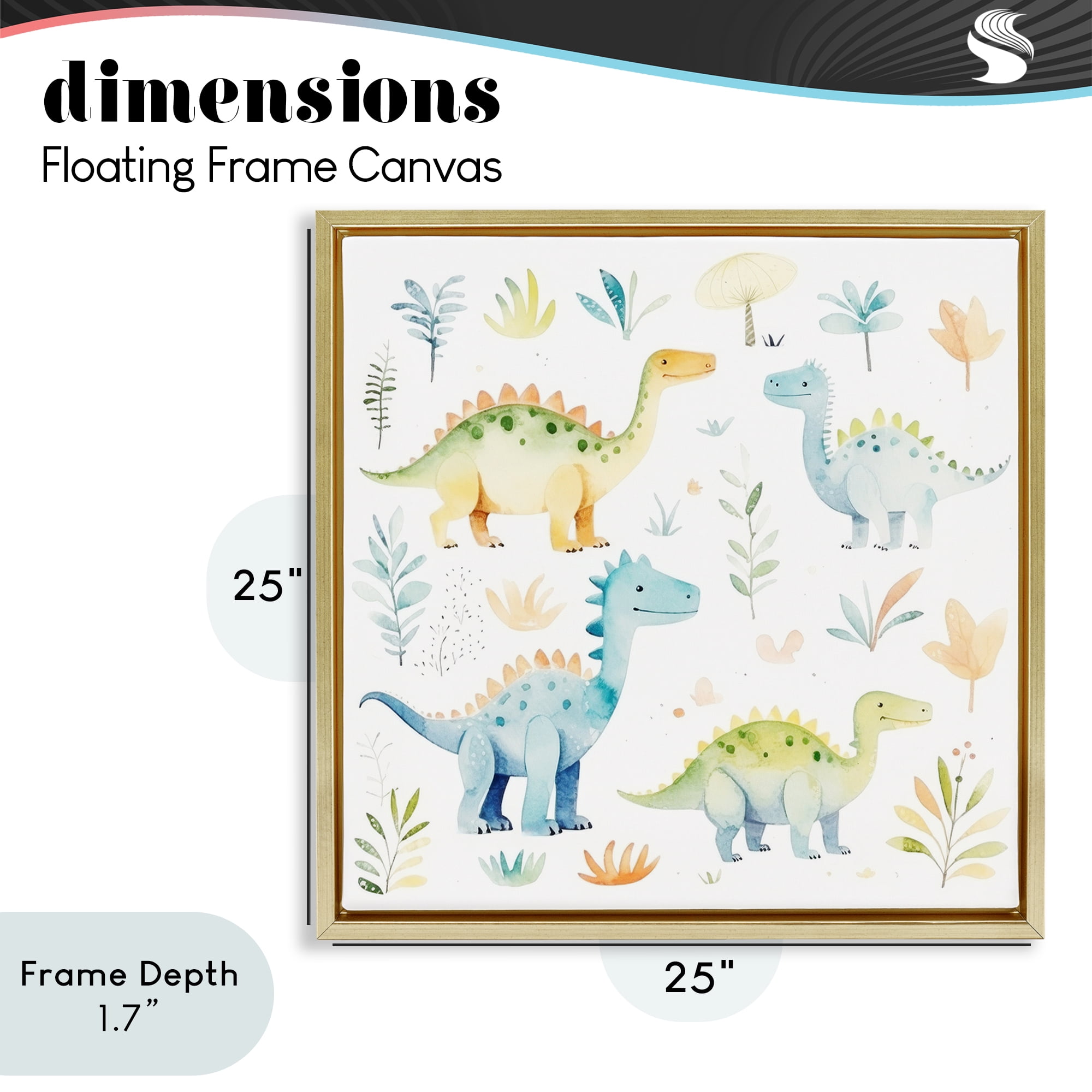 Stupell Industries Different Dinosaur Wonders Gold Framed Floater Canvas Wall Art, design by Lazar Studio