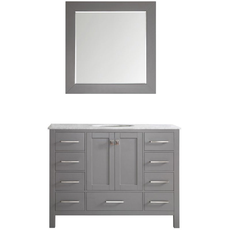 Vinnova Gela 48 Single Vanity in Grey with Carrara White Marble Countertop and Mirror