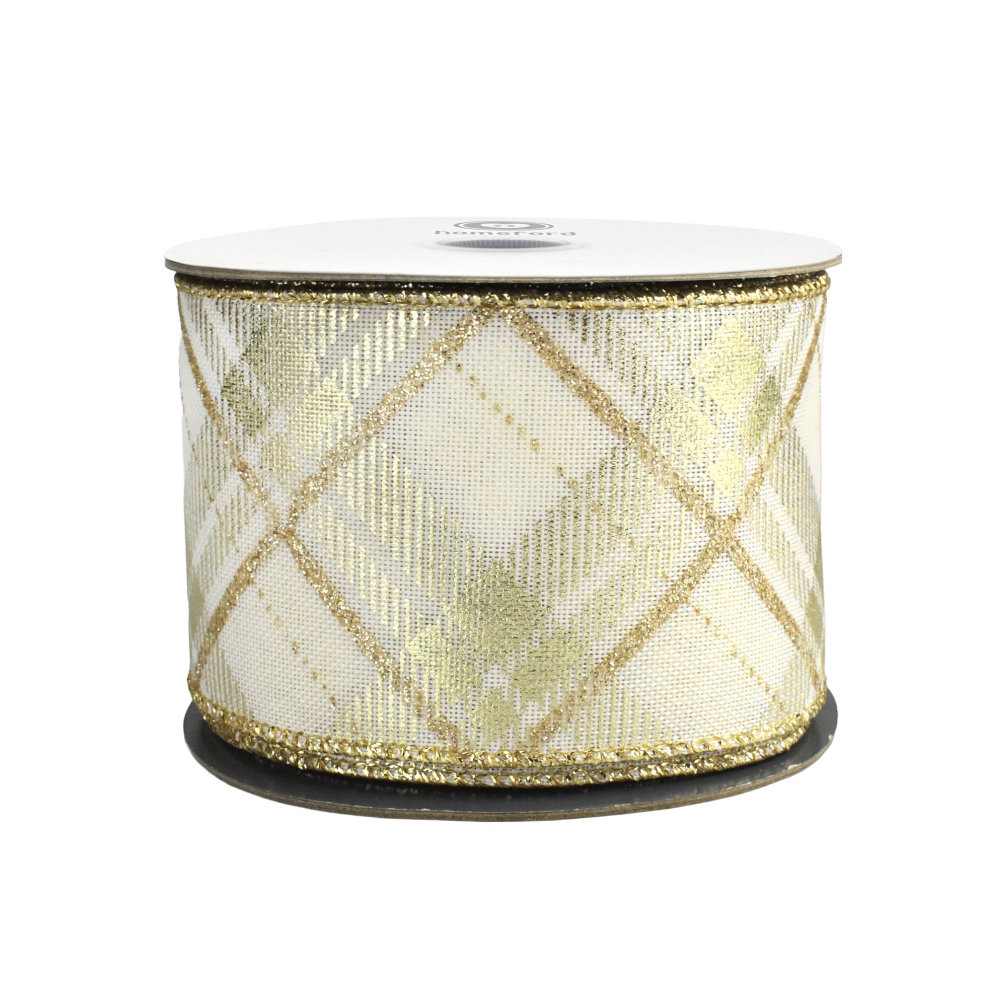 Homeford Christmas Metallic Plaid Twill Wired Ribbon, 2-1/2-inch, 10-yard, Gold