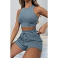 thumbnail image 5 of Women Summer Lounge Sets Casual Waffle Knit Crop Top Shorts Outfits 2 Piece Sets Sleepwear Light Blue XL, 5 of 9