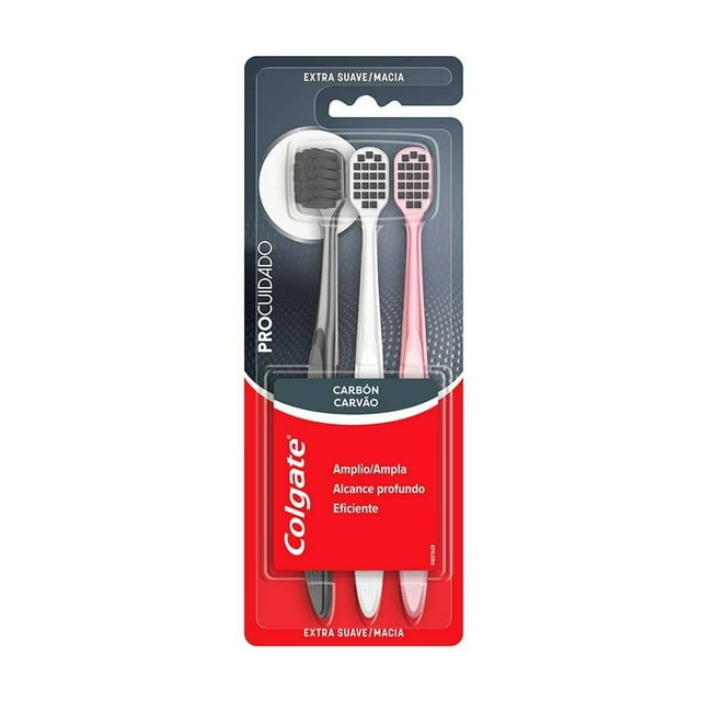 Cepillo Dental Colgate Pro Cuidado Carbón Activado Cerdas Suaves 3 Pzs