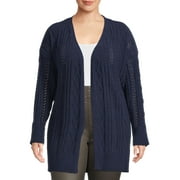 Terra & Sky Women's Plus Size Open Knit Chenille Cardigan, Midweight