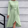 thumbnail image 4 of Lilgiuy Woman Temperament Solid Color Long Sleeve Screw Neck Straps Slit Dress Green 2022 Fall Winter, 4 of 5