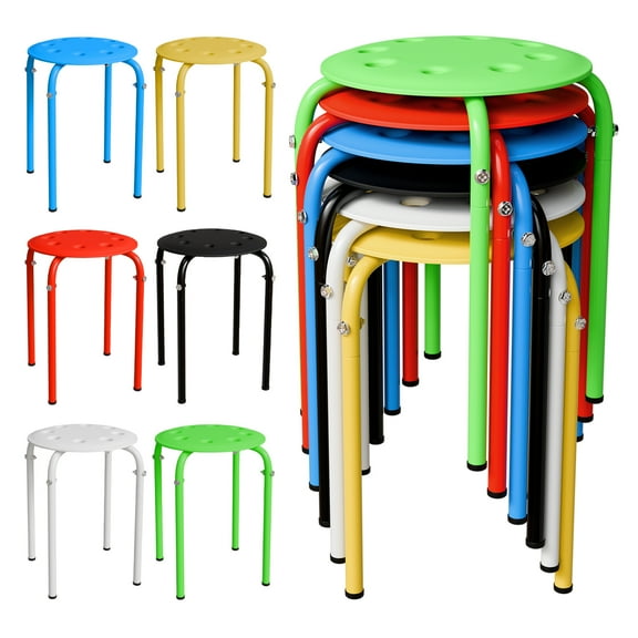 UBesGoo 6-Pack Nesting Plastic Stools: 17.7" Round Lightweight Stackable Chairs, Multicolor Seating for Home, Office & Outdoor