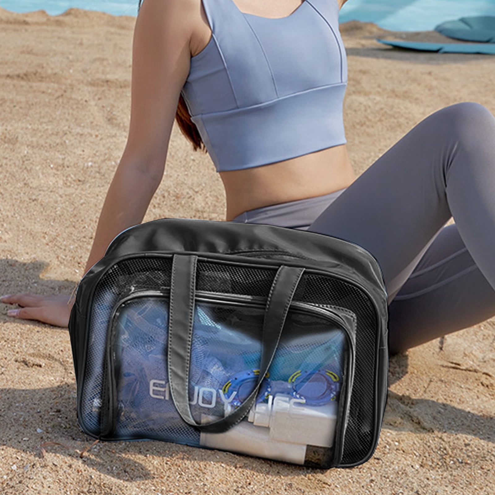 Tunhigl Beach Bags Sandproof Dry And Wet Separation Swimming Bag Mesh Beach Bag For Swim Pool Bag Beach Tote Bag Grocery Storage Net Bag