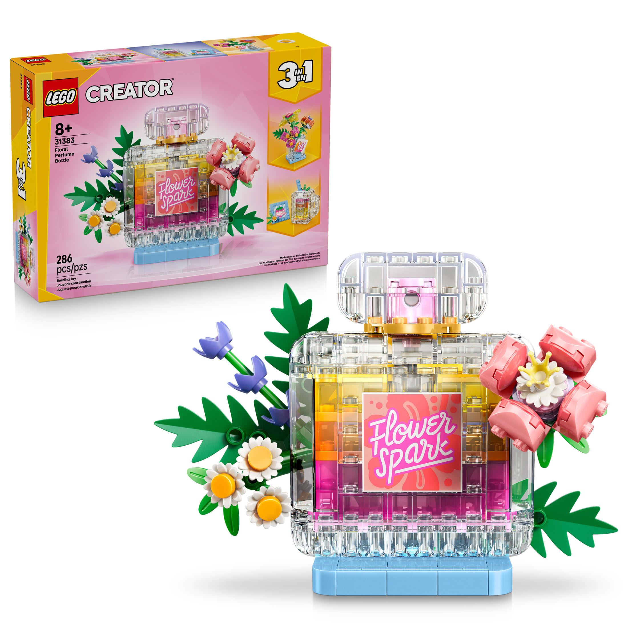 LEGO Creator 3 in 1 Floral Decor Perfume Bottle - Building Toy for Girls & Boys, Ages 8+ - Kids Bedroom or Desk Decor - 3 Building Options - Gift for Birthdays - 31383