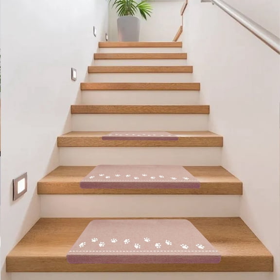 Non Slip Stair Tread Mats Sound Absorbing Anti-Scratch Stair Rug Washable Paw Print Stair Step Pads For Pet Home Interior Staircase