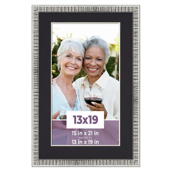13x19 Frame Silver With Black Picture Mat For 13x19 Photo - Silver 15x21 Frame To Display Print or
