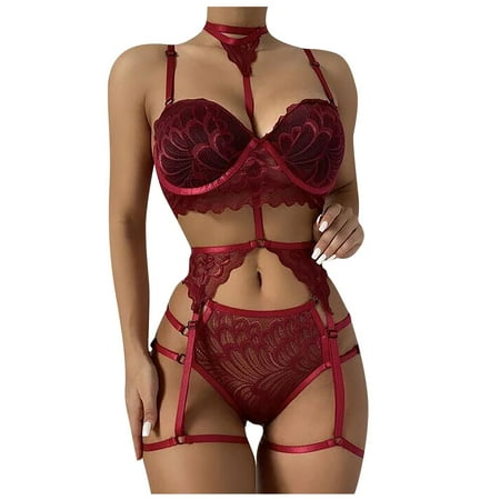 

HHei_K Ladies Strap Lace Crochet Cutout Teddy Lingerie Embroidery Underwear