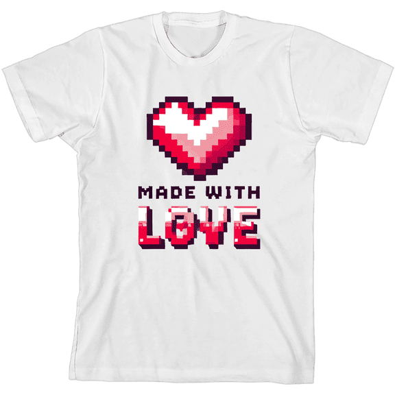 "Made With Love" Youth White Crew Neck Short Sleeve Tee-Medium