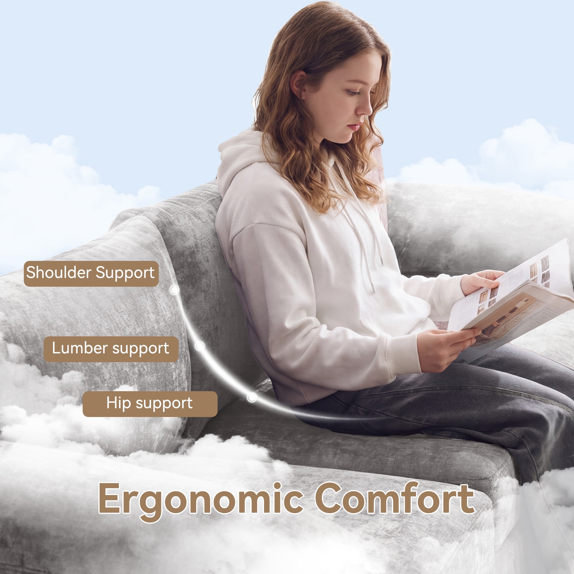 HASLE Oversized 3 Seat Living Room Sofa, 95" Soft Chenille Deep Seat Couch with Armrest, Hidden Support Legs, Stylish Sofa, Light Grey