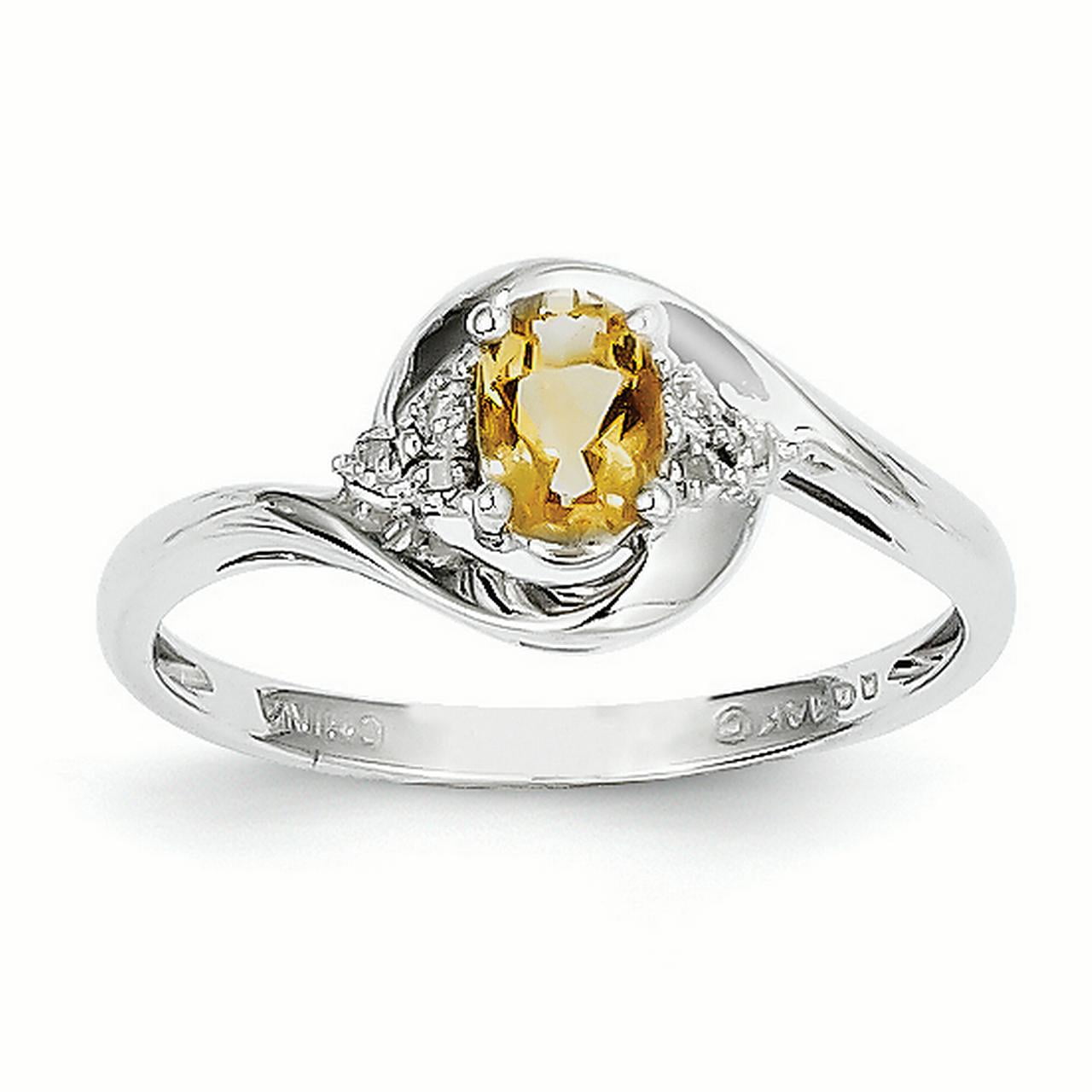 Ring Birthstone 14K Gold 2 MM Diamond And Citrine November Birthstone 