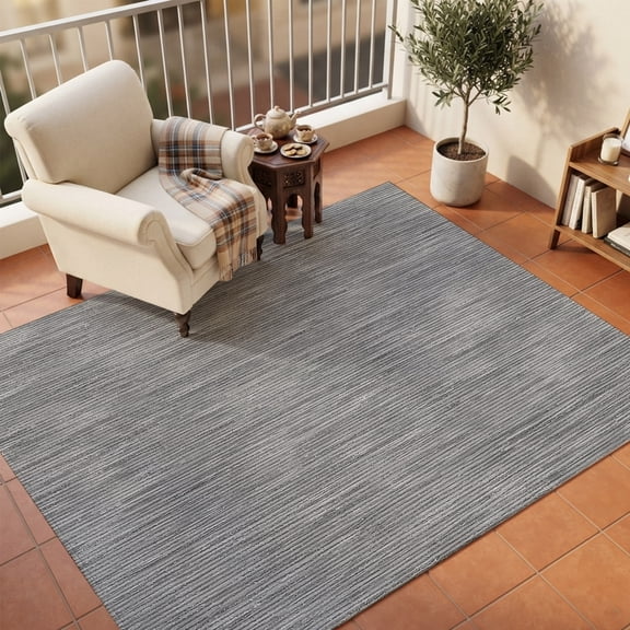 Gray Solid Color Area Rugs 8'x10', Washable Small Throw Rugs for Living Room Patio, Minimalist Vintage Linen Texture Modern Indoor Outdoor Rug Non-Slip Low Pile Carpet Runner Reversible Floor Mats