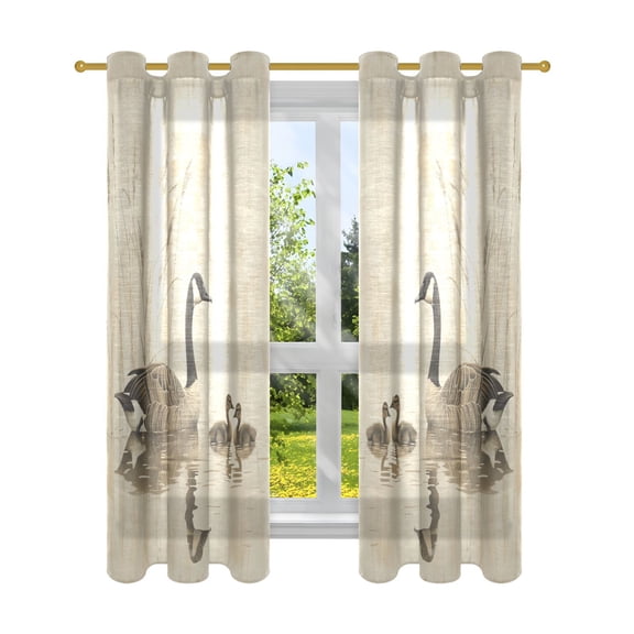 Sheer Curtains 2 Panels Set Grommet Drapes Window Treatments Light Filtering for Bedroom Living Room W42 x L63 Elegant Goose with Goslings Swimming