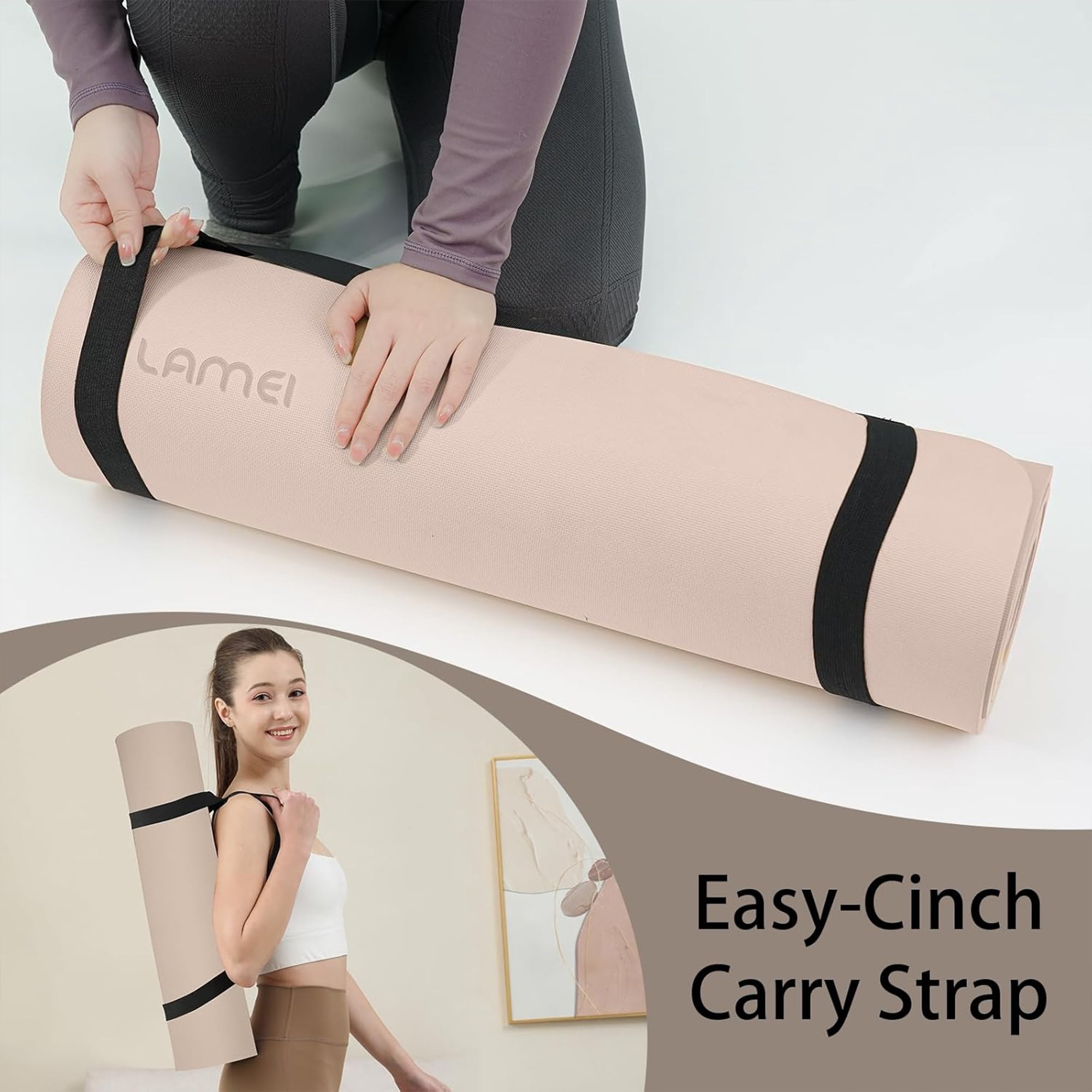 Lamei Yoga Mat,10mm Extra Thick Non Slip,Durable TPE Exercise Mats for Home Workout,Includes Straps for Carryingr, Eco-Friendly Travel Pilates(Bronze)