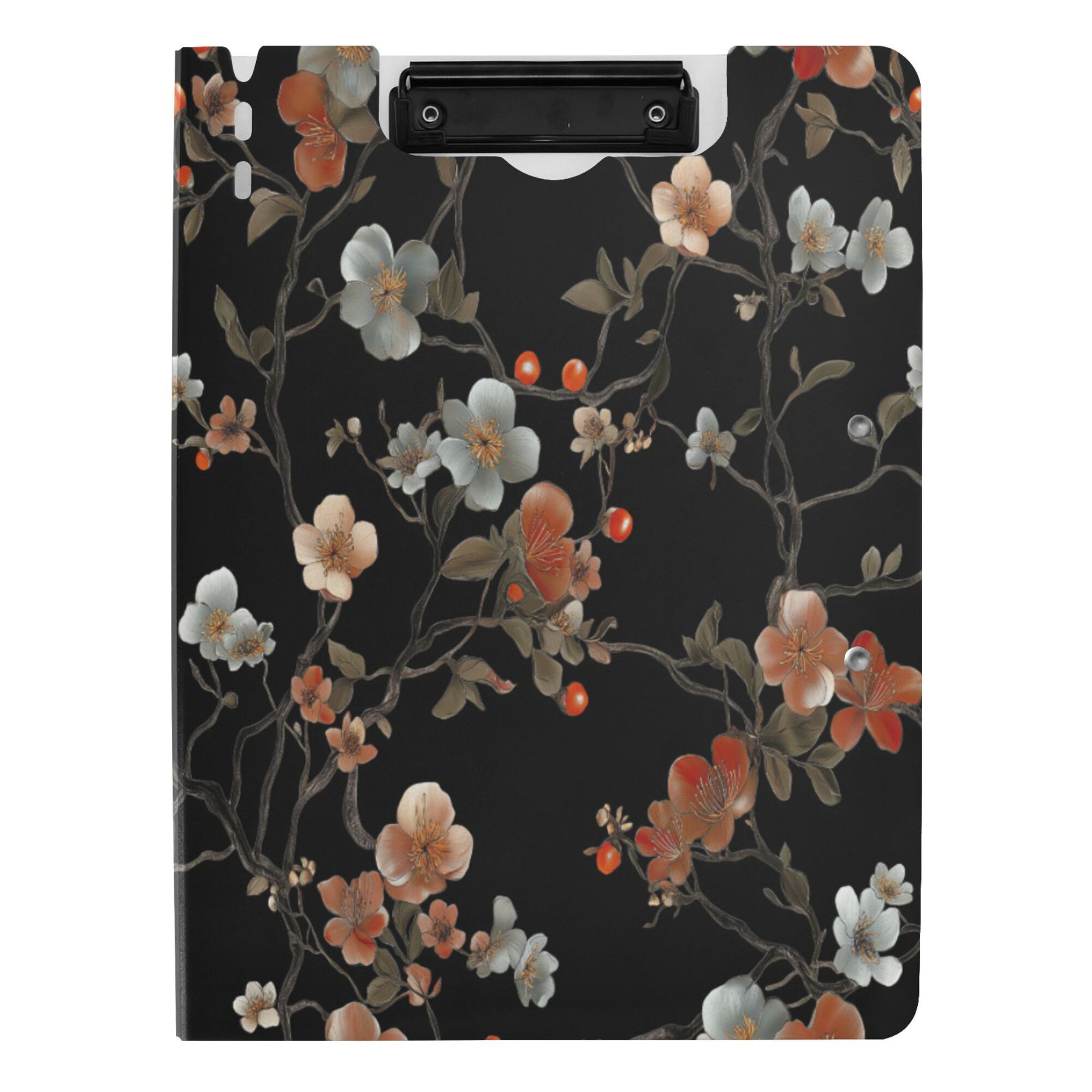 FORMRS A4 Clipboard Folder with Pen Holder Horizontal Foldable School Office Binder, Black Flowers