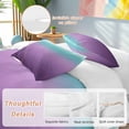 thumbnail image 2 of 3 Piece Teal Purple Ombre Duvet Cover Set Queen Size,Microfiber Comforter/Quilt Cover with Corner Ties and 2 Pillowcases,Modern Geometric Striped Abstract Art All Season Bedding with Zipper Closure, 2 of 8