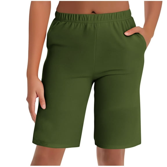 Bermuda Shorts Women Knee Length Chino Shorts Solid Color Dress Shorts High Elastic Waisted Straight Leg Pant Summer CaUSAl Shorts Work office Lounge Wear