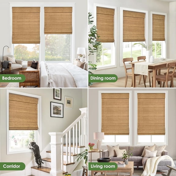Cordless Bamboo Roman Shades, Privacy Blinds for Interior Windows, Room Darkening Roll Up Bamboo Blinds for Home & Patio, 27.5" W x 64" H